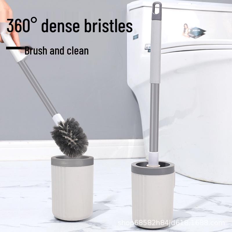 Universal Soft Bristle Toilet Brush with Long Handle and Base for Home Bathroom Cleaning