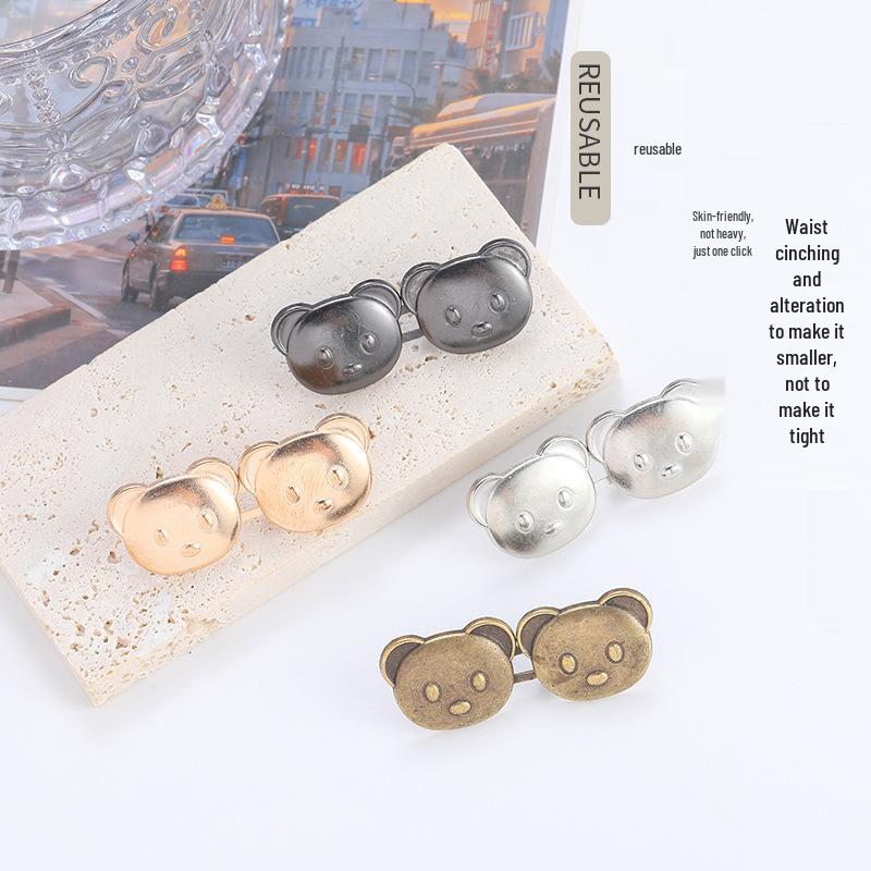 Cute Bear Head Snap Button for Jeans - Detachable, Nail-Free, Stitch-Free Waist Reducer