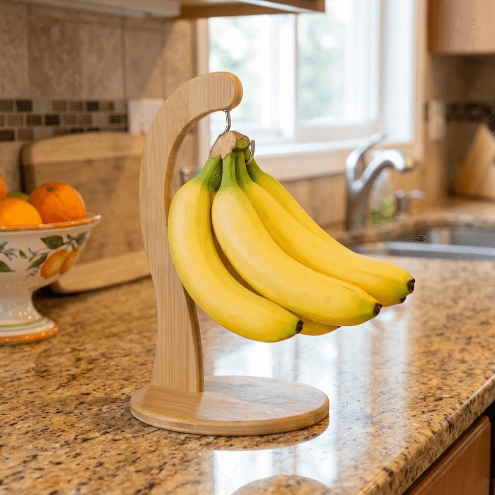 Creative Wooden Banana Rack Keep Bananas Fresh Space Saving Fruit Display Hanger with Hook Multifunctional