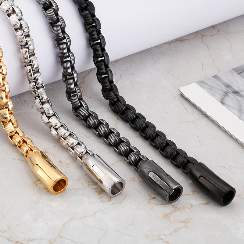 2026 European and American Fashion Striped Square Pearl Bracelet Men, Simple Snap-button Locomotive Chain Jewelry