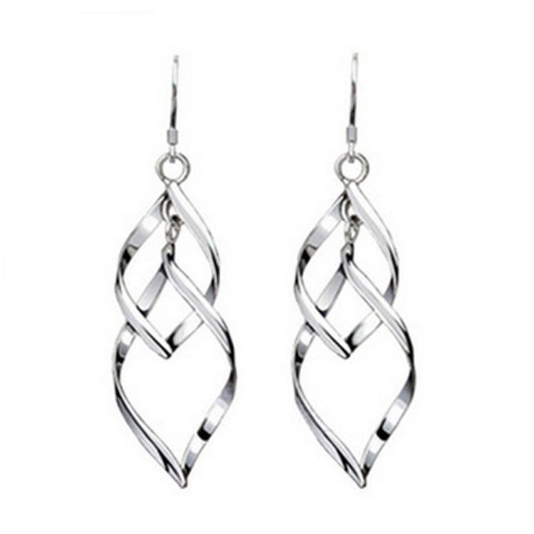 Modne Damskie Srebrna Igła Liść Długi Frędzel Skręcone Kolczyki Dla Kobiet Dziewczyn Kobiety Impreza Prezent Pendientes