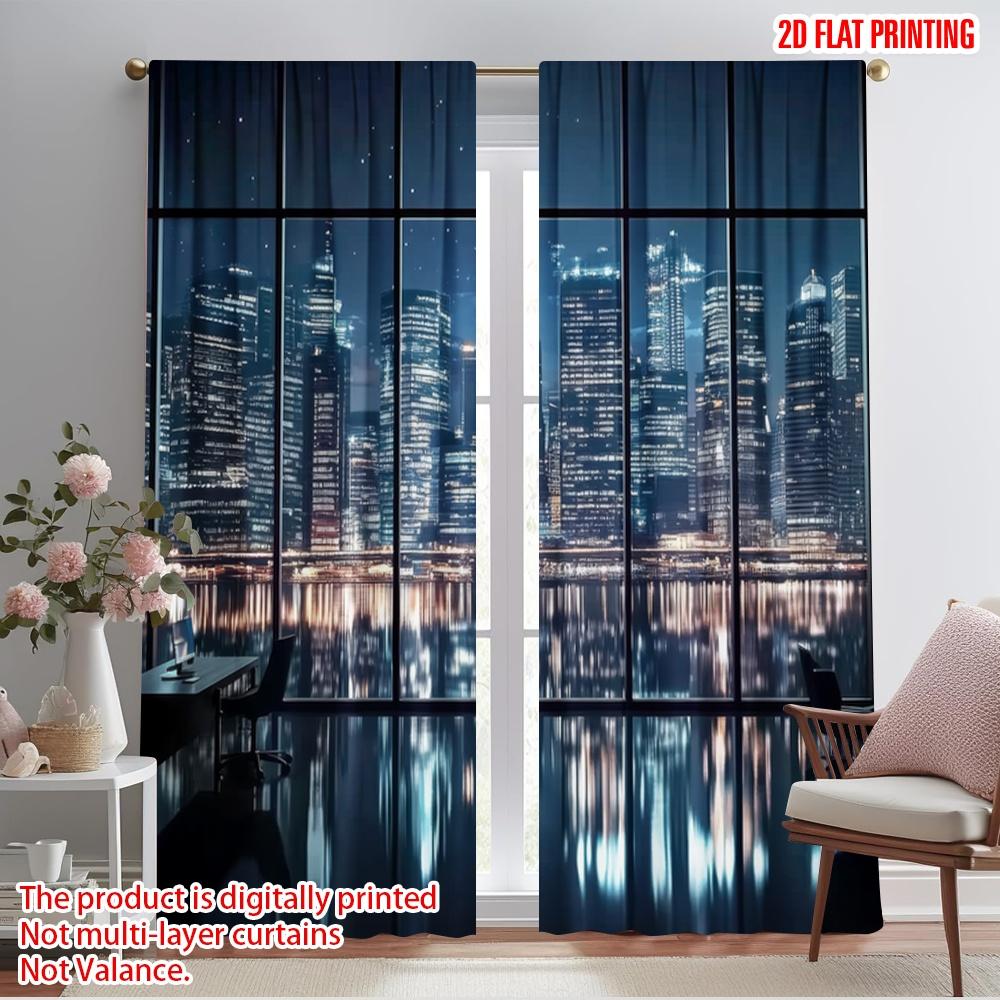 

2 шт., 2D плоская печать Шторы Рулонные шторы Городской пейзаж Отражение Универсальный полиэстер (без удилища) Праздничное использование для спальни, 52.50×116.00 CM 2pcs
