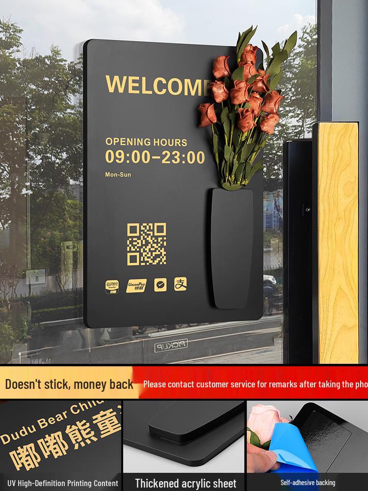 Custom Acrylic Business Hours Door Sign Sticker for Storefronts