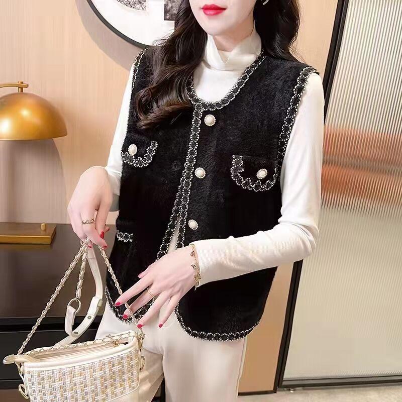 Women's Imitation Mink Vest Spring Autumn Plush Knitted Cardigan Vest Knitted Sleeveless Waistcoats