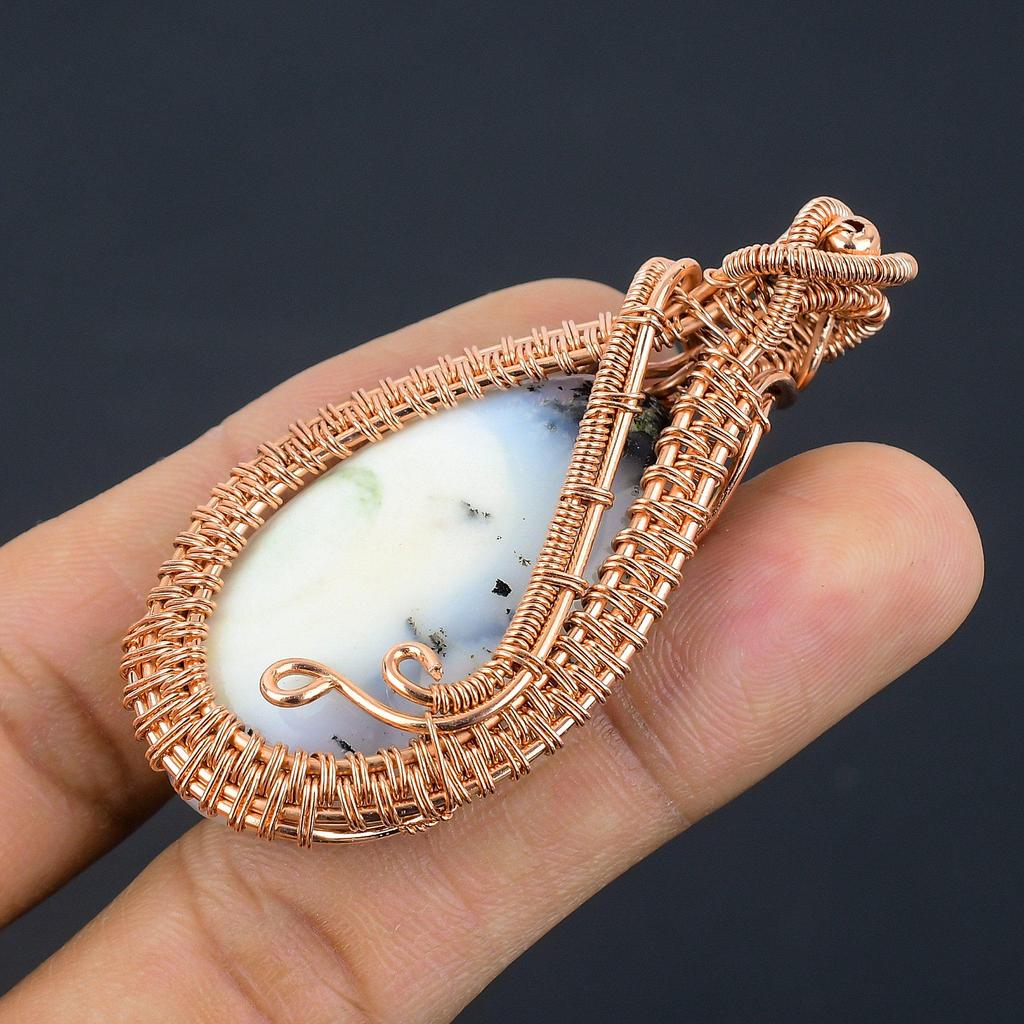 Dendrite Opal 999 Copper Wire Wrapped Pendant, Handmade Gemstone Jewelry Pendant Gift For Birthday