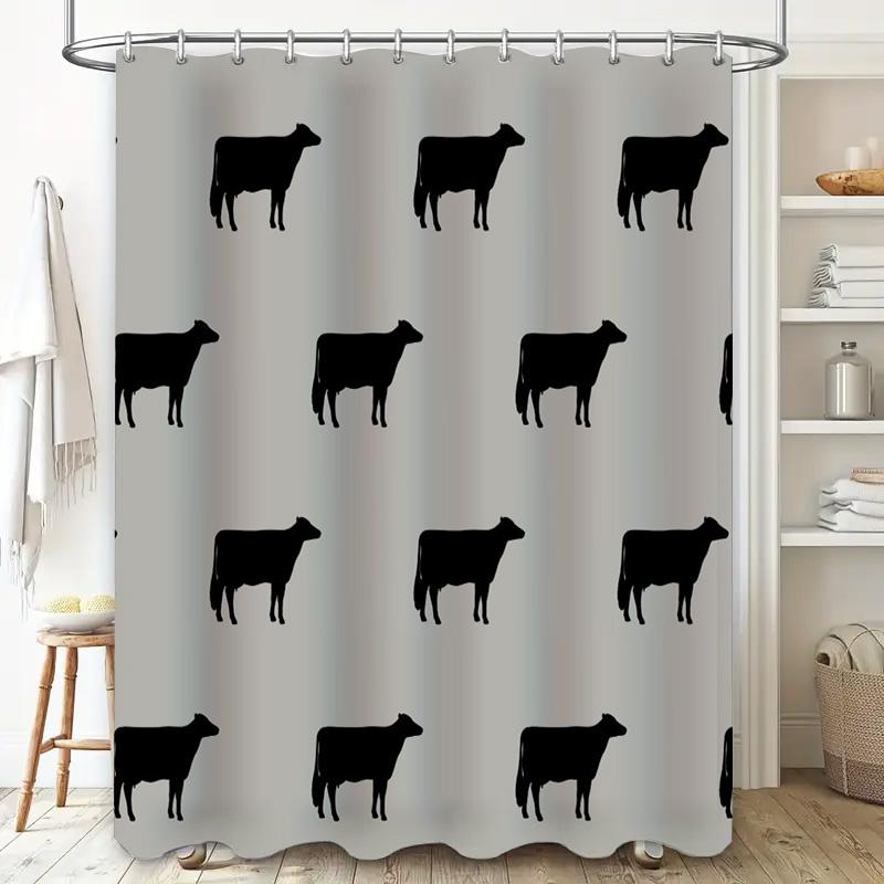 Duschvorhang mit Tiermuster, dekorative Badezimmeraccessoires, schwarzes Kuhmuster, wasserdichtes Polyestergewebe, Heimdekoartikel