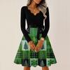 Women's Casual Fashion V-neck Long Sleeved Retro Christmas Print Retro Dress
