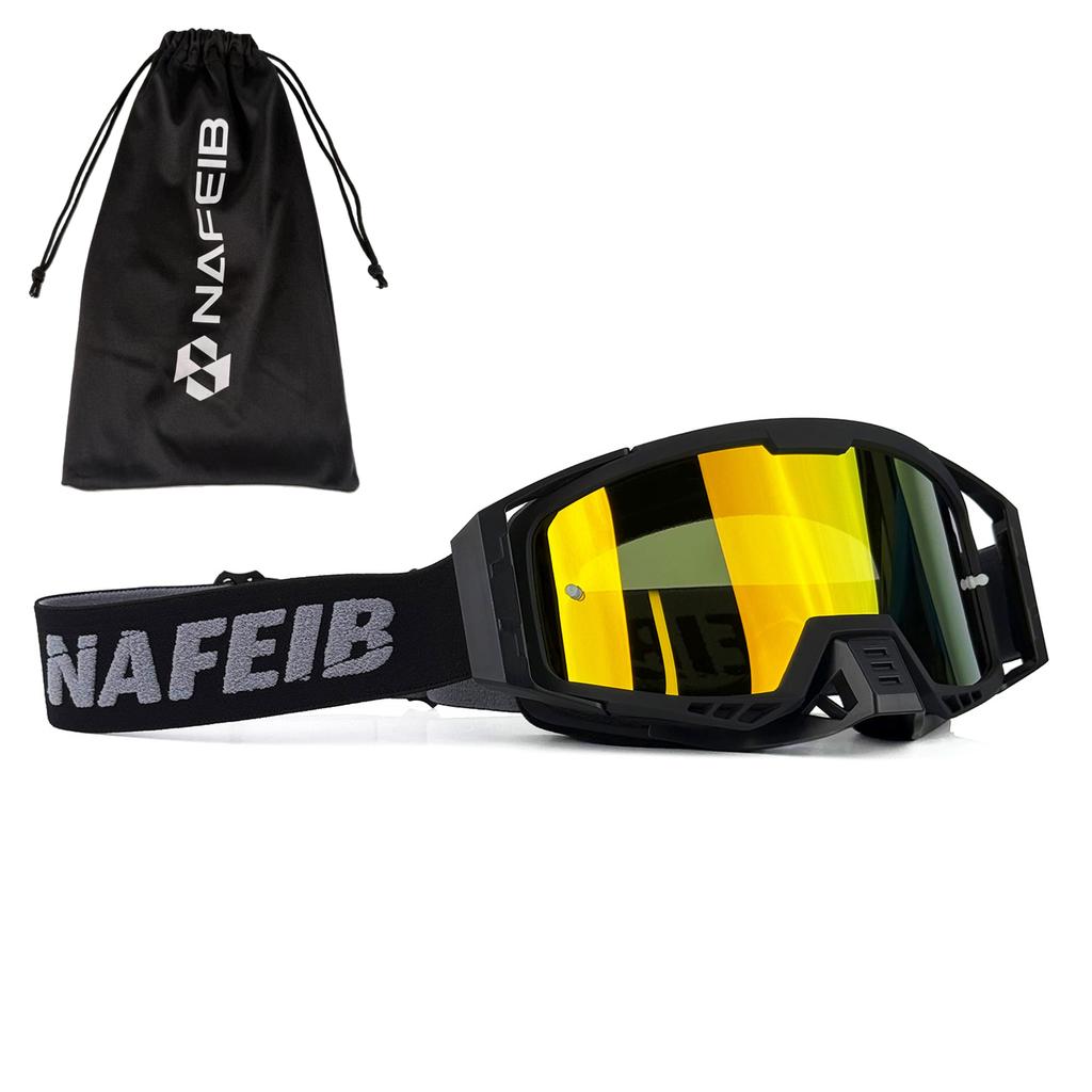 NAFEIB Motocross Goggles with Storage Bag Anti-UV Windproof Dustproof Dirt Bike ATV Off-Road Racing Goggles for Men Women