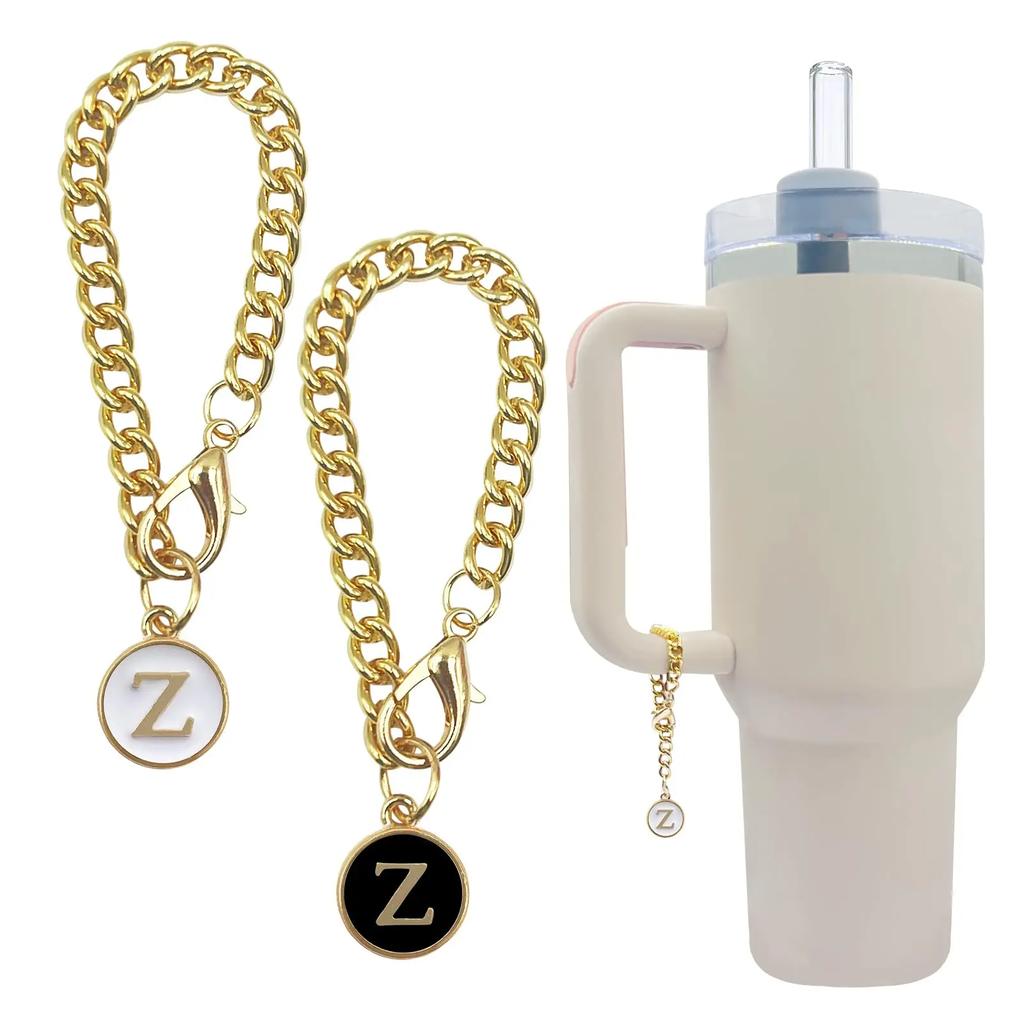 2PCS 26 Letters A To Z Charm Gold Chain Accessories for Ice Cream Tumblers 20 30 40 Oz Glass Tumblers with Handles