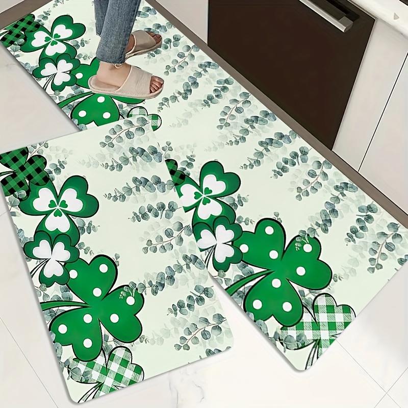 1Pcs Anti Fatigue Kitchen Rugs, Shamrock Print Waterproof Non-Slip Thick Cushioned Kitchen Mat Heavy Duty Comfort Standing Mat for Kitchen