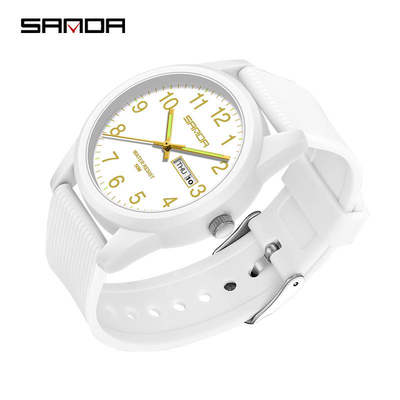 Sanda Quartz Double Calendar Waterproof Couple Wristwatch