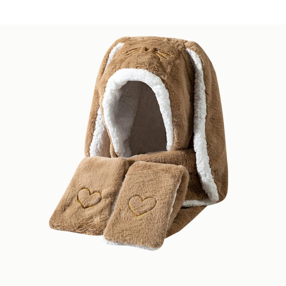 

Cold Protection Cartoon Plush Hat Faur Fur Scarf Hood Cap For Women Girls хаки