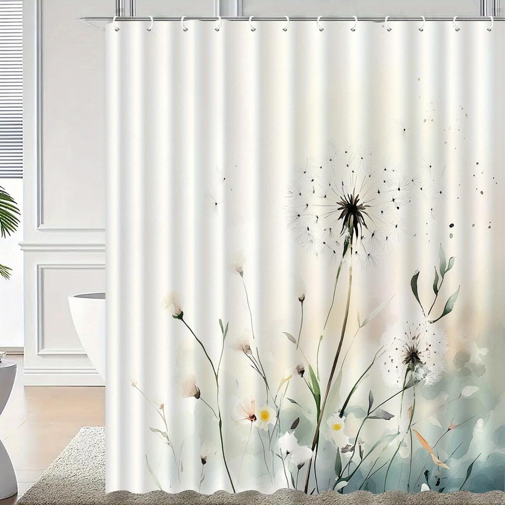 Dandelion Pattern Shower Curtain - Artistic Floral Design, Polyester, All-Season, Machine Washable, Bathroom Decor