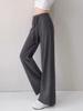 Women's Korean Style High Waist Wide-Leg Knit Pants - Autumn/Winter Fashion, Floor-Length, Straight-Leg Design