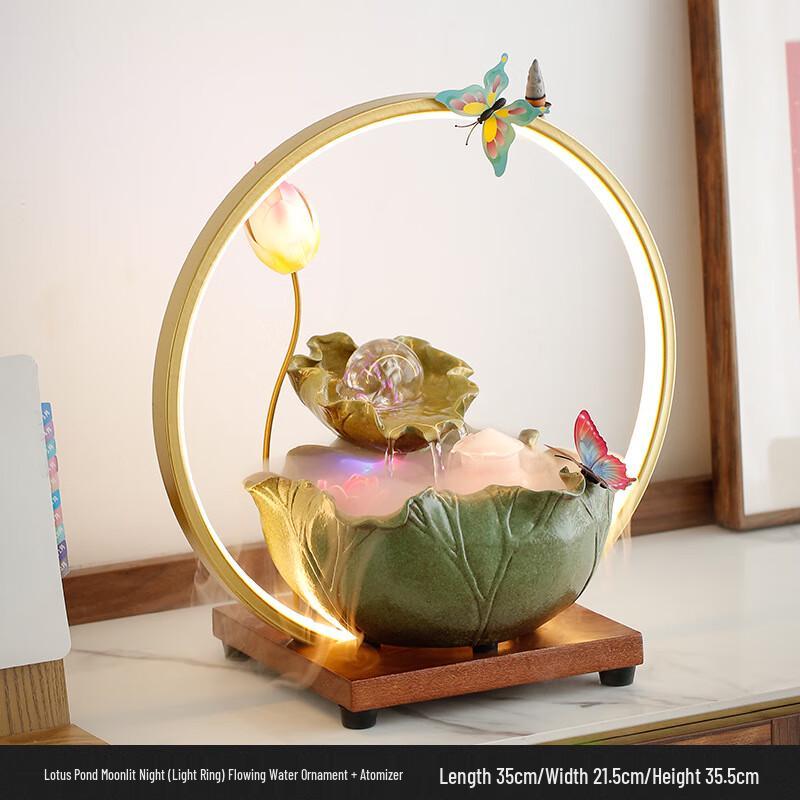 OIMG New Chinese Lotus Pond Water Feature with LED, Incense & Mist