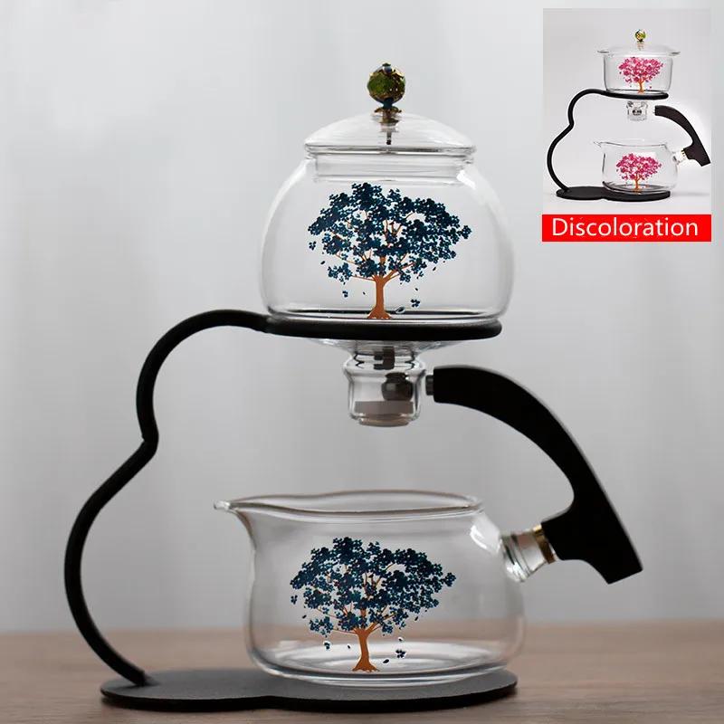 

Creative Discoloration Teapot Glass Lazy Automatic Tea Making Household Pu er Scented Kung Fu tea Tea Set Infuser Drinking