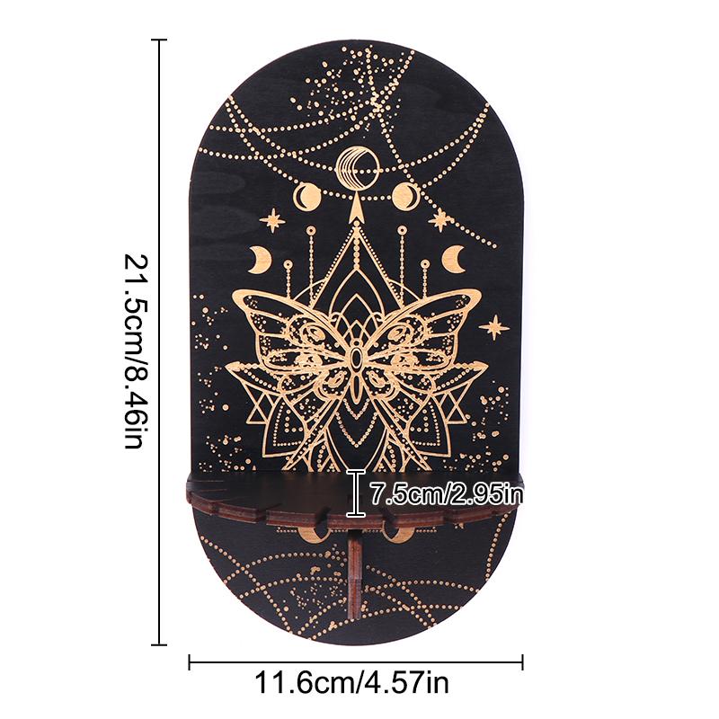 Crystal Shelf Display Wall Stand Wooden Carving Pattern Home Candle Holder Craft Display Stand Boho Style Crystal Hanging Stand