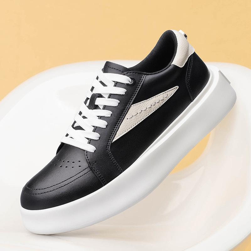 Men's Trendy Leather Pointed Toe Low-Top Shoes with 5CM Thick Sole - Versatile High Street Casual Sneakers