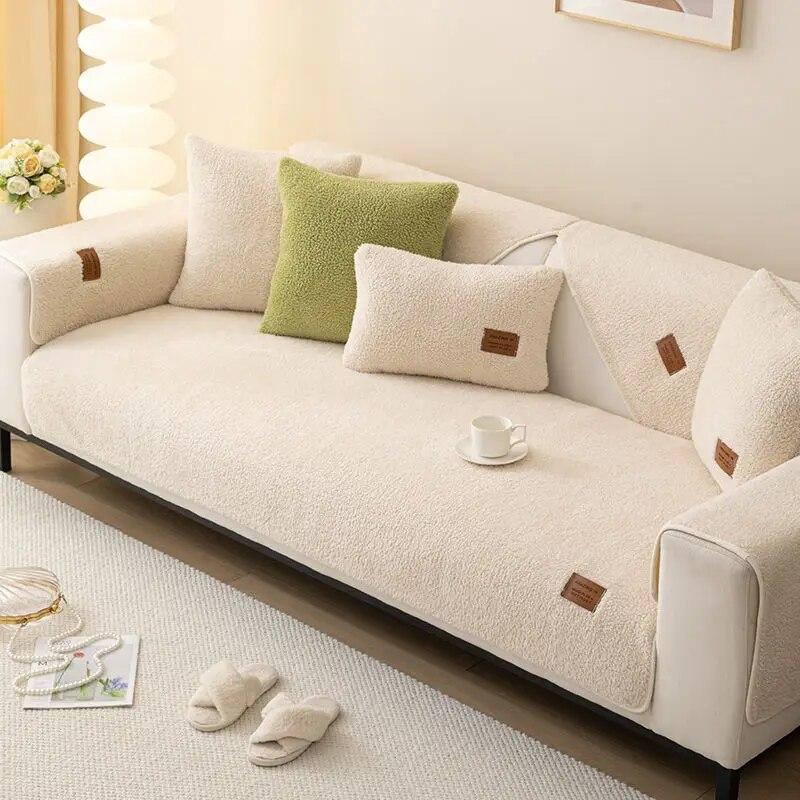 

Плюшевая подушка для дивана с ягненком, зимнее тепло, противоскользящие однотонные диванные полотенца, универсальные круглый год, L-образный чехол для дивана, пыленепроницаемый 70x70cm 1pcs