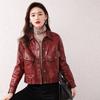 Autumn and Winter New Genuine Leather Coat Women's Short Oil Wax Sheepskin Small Leather Coat Jacket