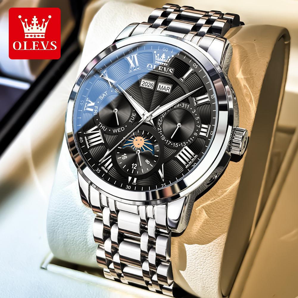 OLEVS Automatic Man Watch Original Luxury Brand Moon Phase Perpetual Calendar Business Mechanical Wristwatches For Men New 6785