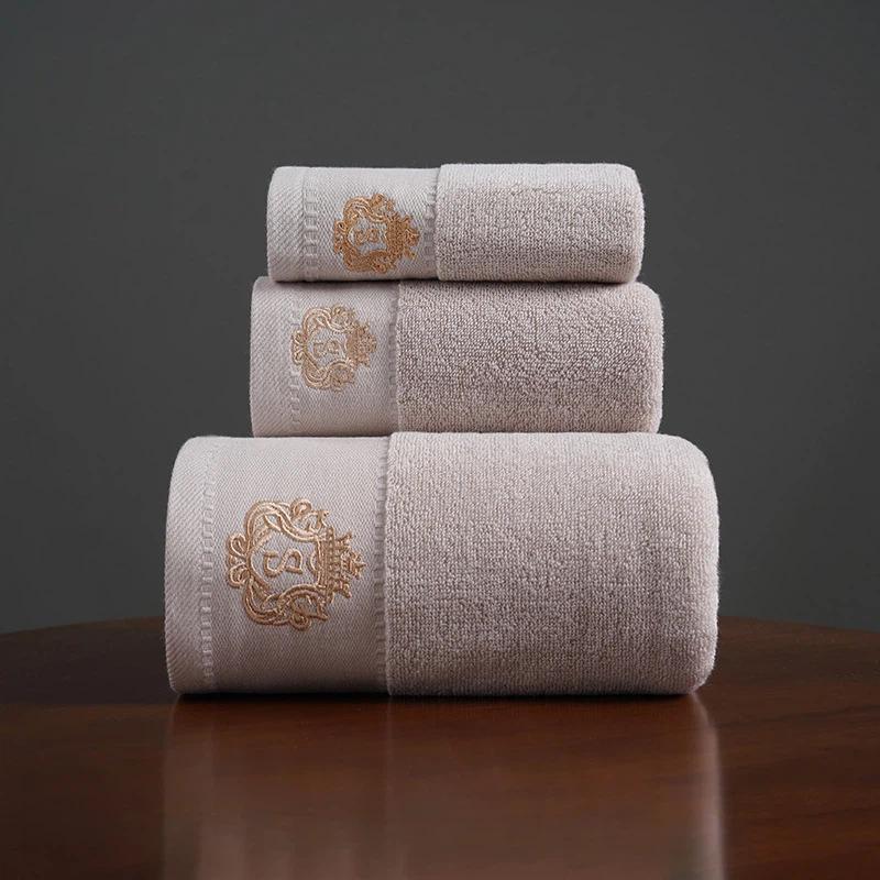 Luxury Embroidered 3Pcs Cotton Towel Set Thick Oversized Bath Towel Face Towel Washcloth Highly Absorbent Hotel Quality