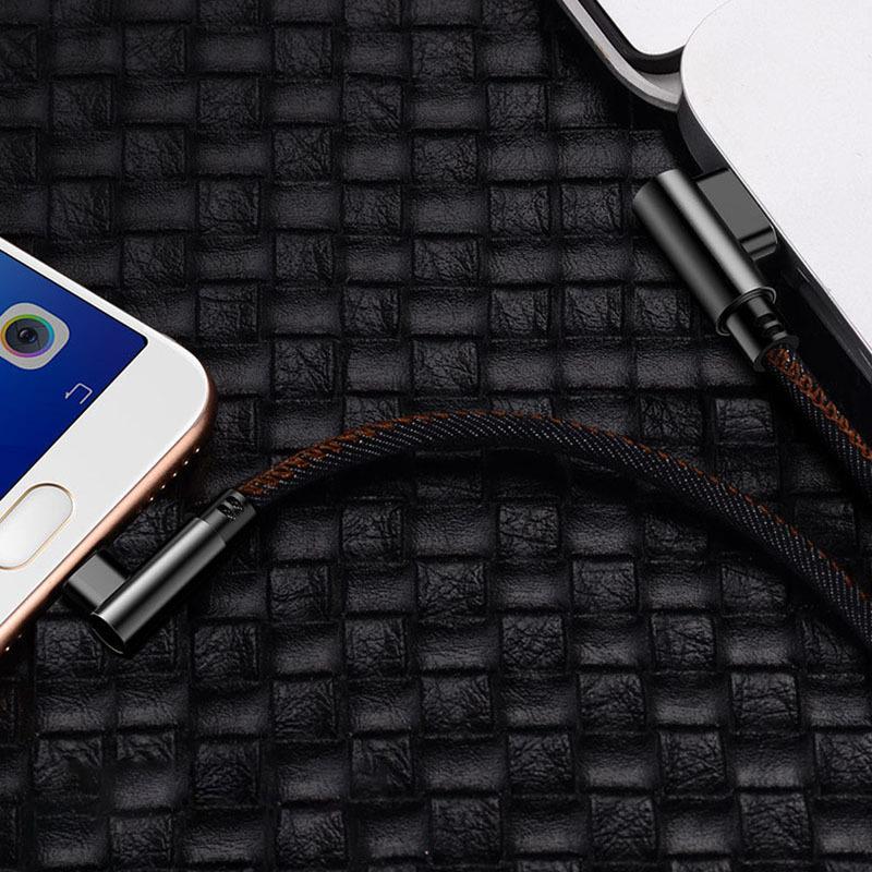 2,4V Geeignet für Dual-Ellbogen-Datenkabel Apple Android Typ-c Telefon USB Schnellladung Gewebtes Denim-Ladekabel Übertragung 1M