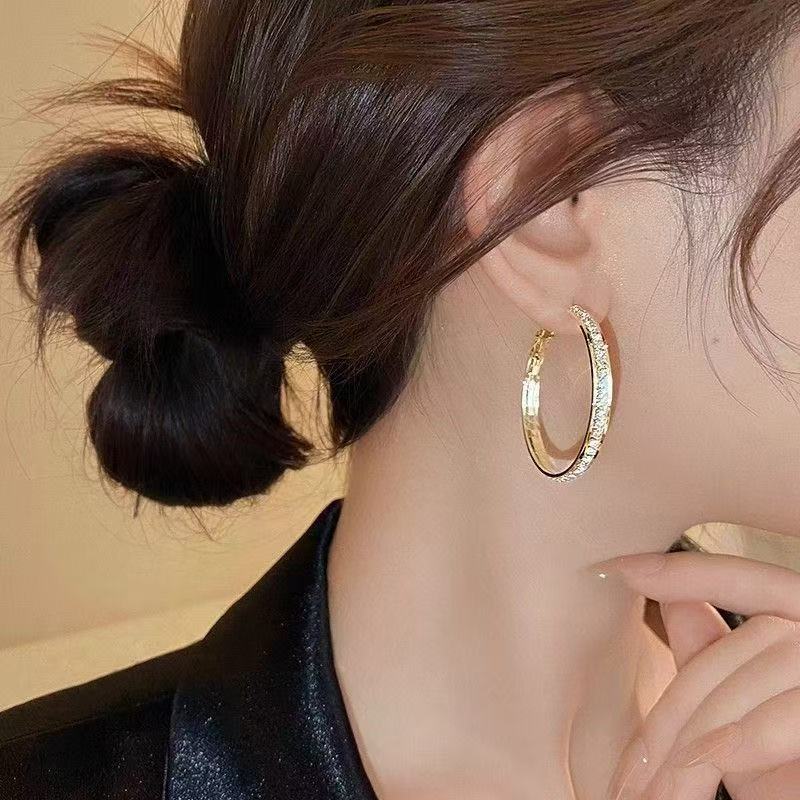 Cercei Large Hoop Earrings 925 Sterling Silver with Zirconia Diameter 4.0cm Gold Color with Jewelry Box