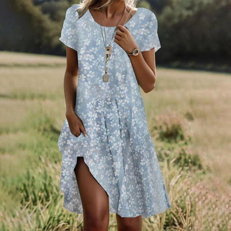 Casual Printed Round Neck Neck Loose Dress Casual Print Round Neck Loose Dress