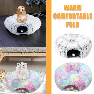 Cama de túnel para gatos, brinquedo para playground de animais de estimação, material de pelúcia macia, formato de lua cheia, adequado para gatos pequenos