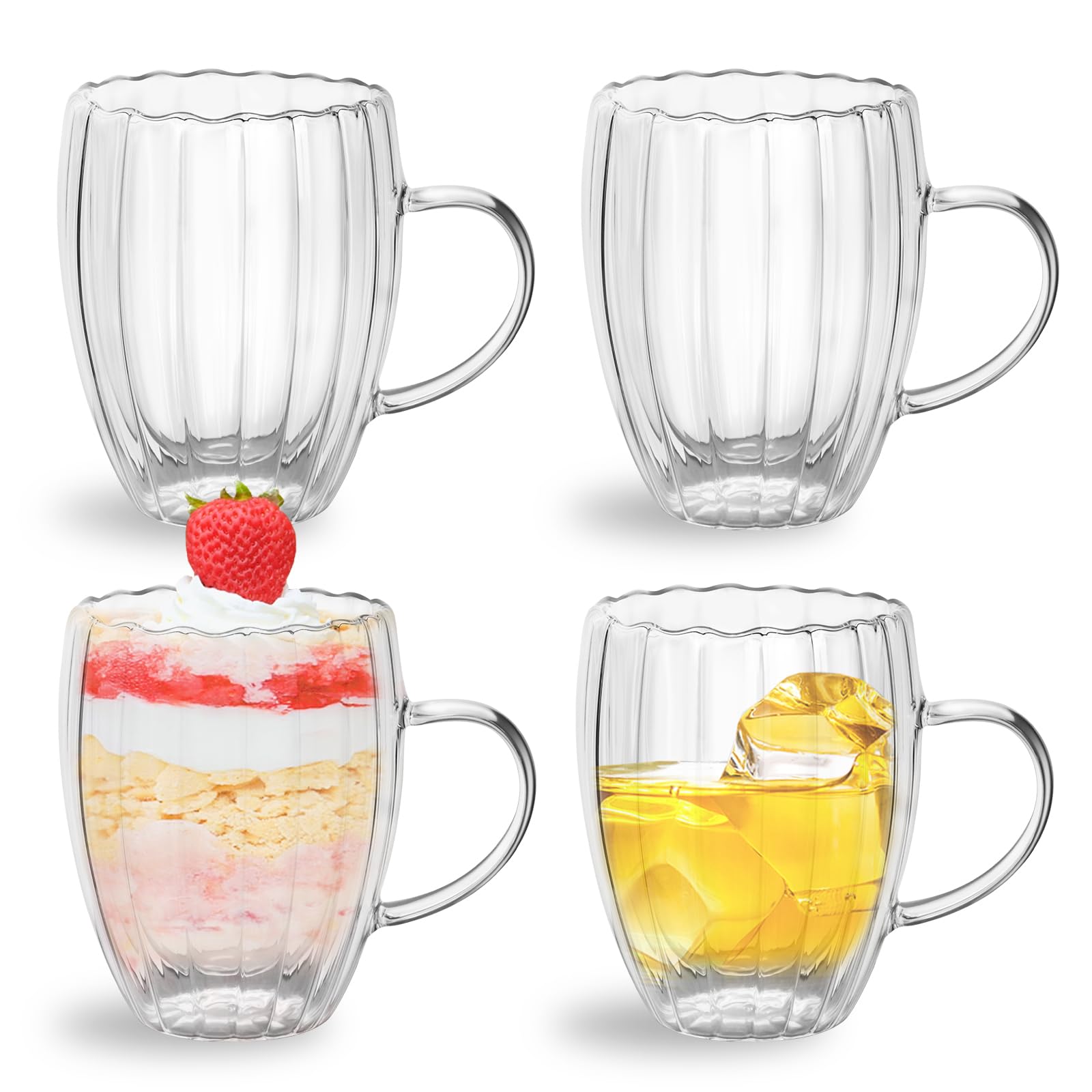 

TeamSky Double Wall Glass High Borosilicate Cup Double Layer Glass Heat Resistant Insulated Clear Cup Tea Cup with Handle Kitchenware Tableware Gift