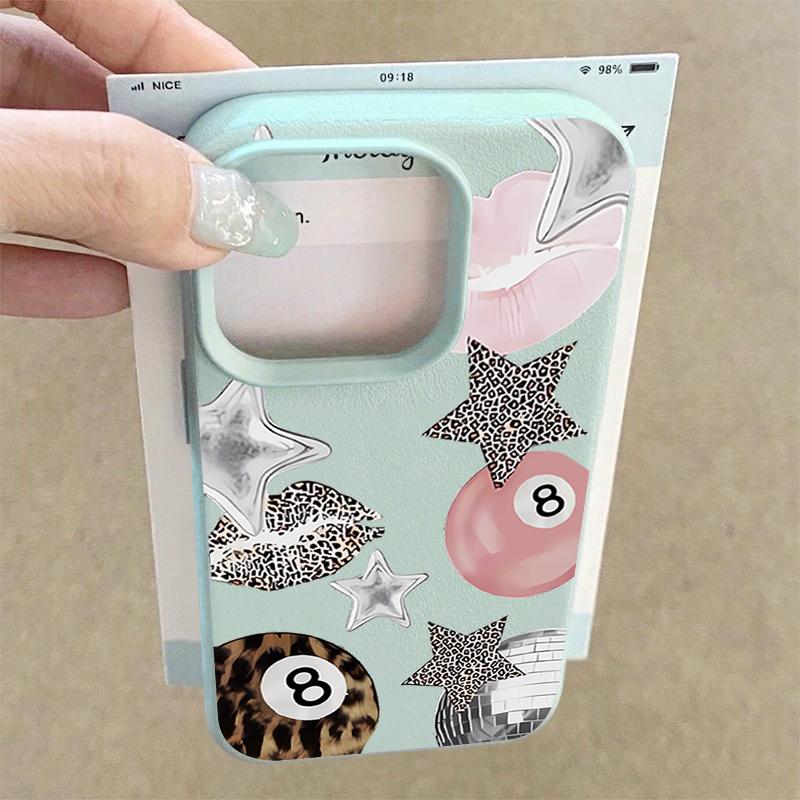 Vintage Leopard Print Stars Billiards Case For iPhone 17 Pro Max iPhone 16 Pro Max 15 14 13 12 11 16E Air Luxury Leather Texture Silicone Cover