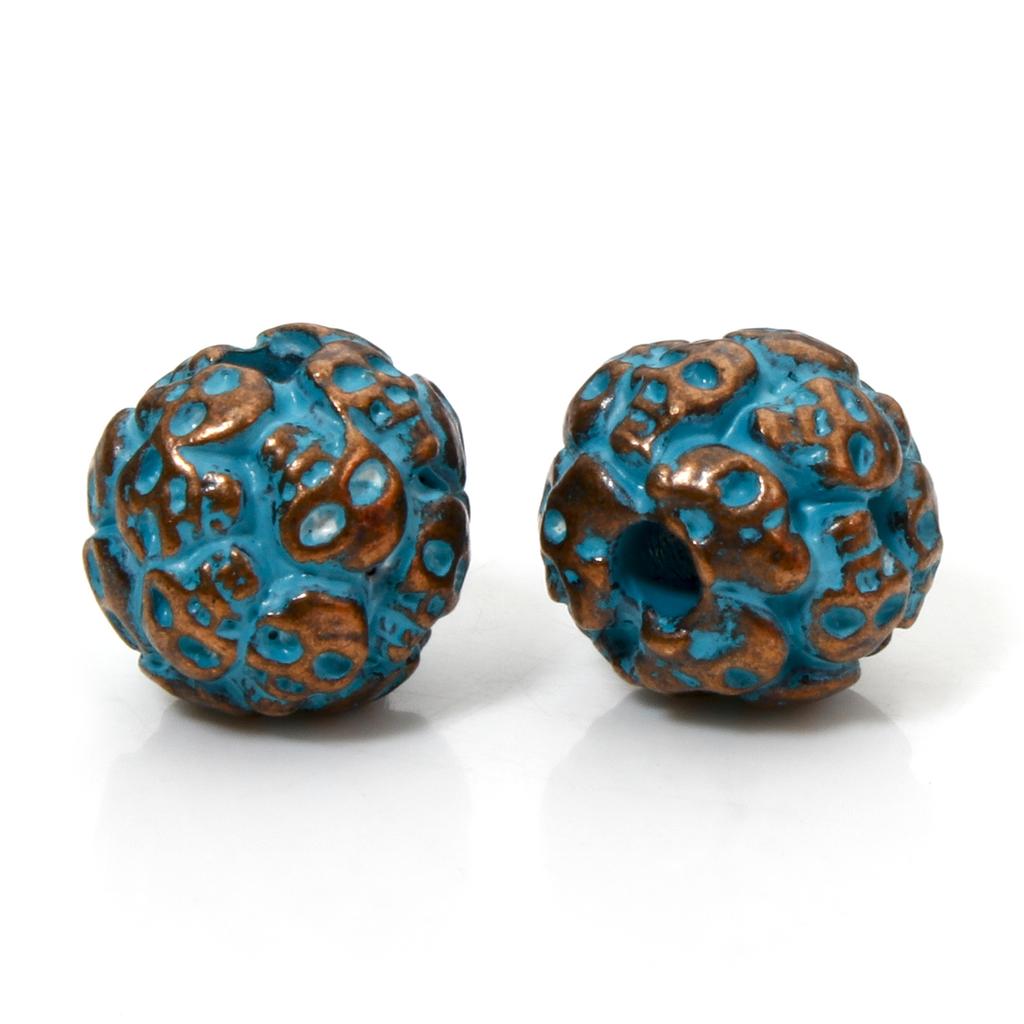 10 Pièces Alliage à Base de Zinc Perles Espacement Patinées Pour Fabrication de Bijoux DIY Charme Motif Rond Sculpté Cuivre Antique Bleu Fermoirs