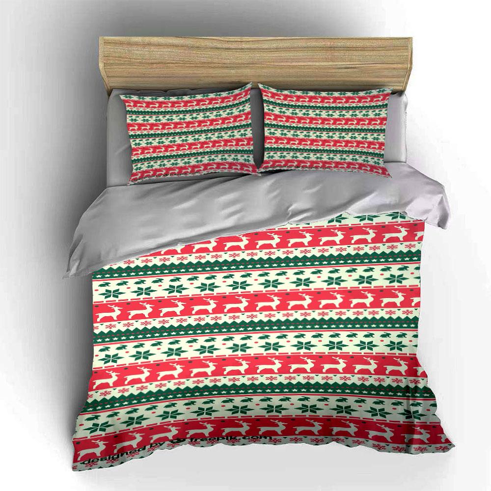 Christmas Reindeer Pattern Set Bedding Duvet Cover Set Duvet Cover Pillowcases (1*Duvet Cover 2*Pillowcases, Without Duvet Insert)