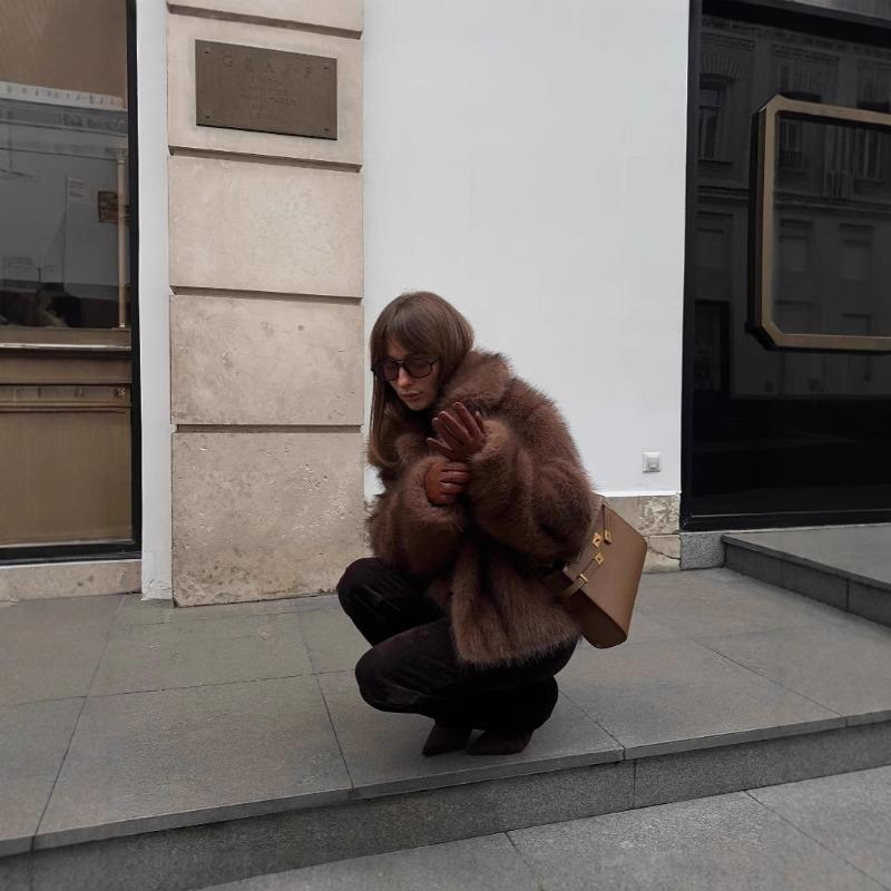 In the street style imitation fur jacket women's short lapel fox fur jacket casual versatile plush women's clothing