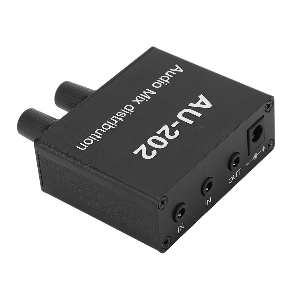 Stereo Mixer Audio Distributor 2 Input 2 Output 3.5mm Jack Plug and Play Aluminum Alloy Audio Mix Amplifier