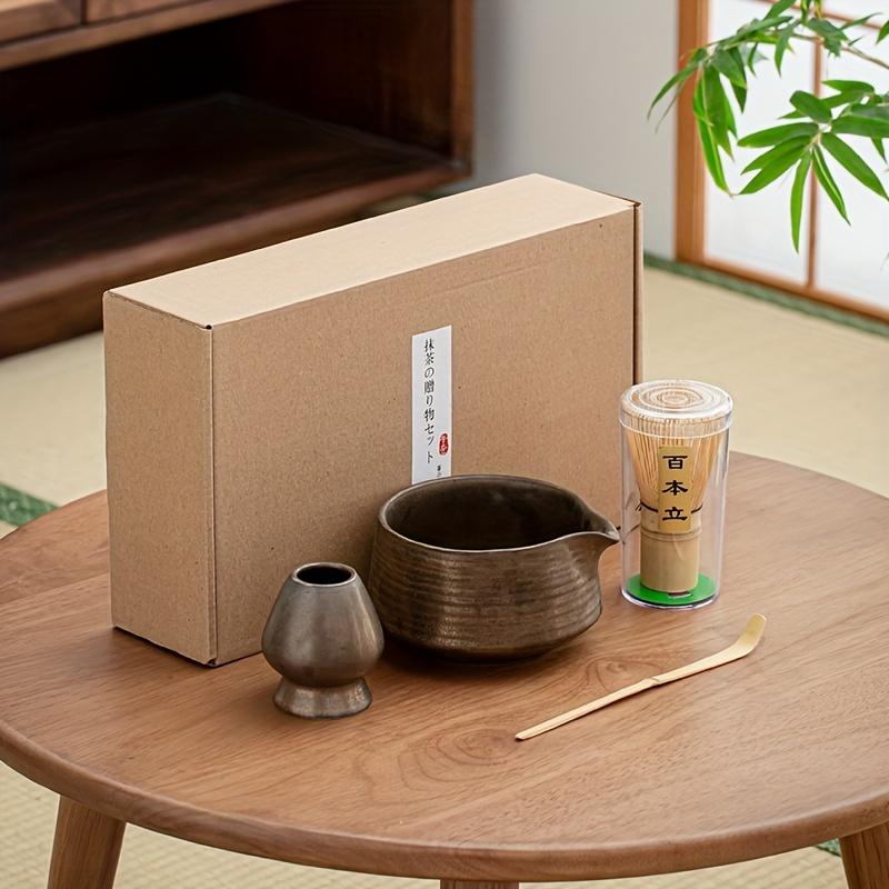 Керамический набор для чайной церемонии Маття Набор Маття - 4 шт. Элегантный набор с зеленой глазурью, Полный набор для чая Маття, Набор чаш для чая Маття,