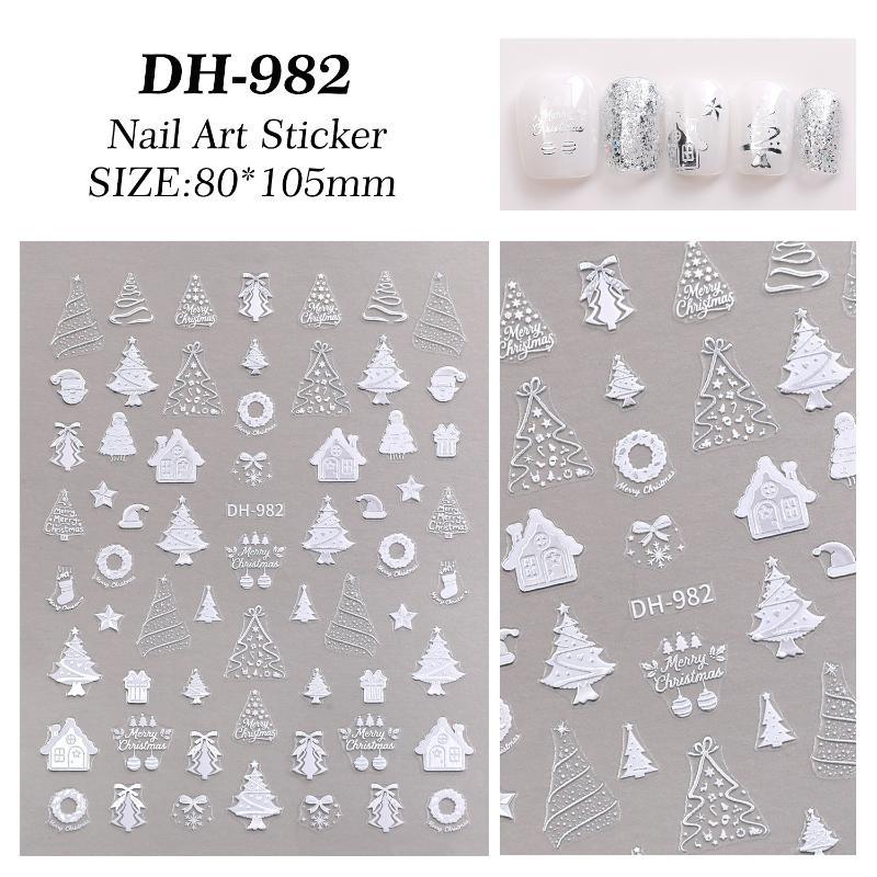 1 Sheet Christmas Nail Stickers Red White Snowflake Santa Elk Bow Self Adhesive Nail Art Decals For Holiday Manicure Decor