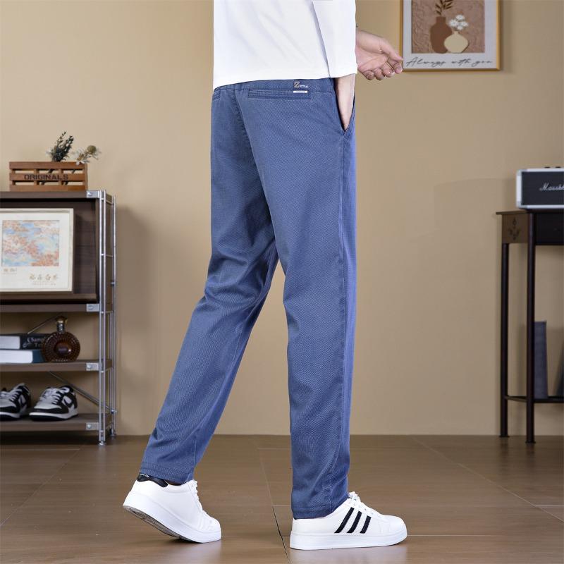 Men's business casual trousers men's autumn and winter elastic breathable pants blue straight boys fashion loose trousers
