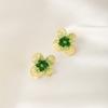 Silver needle earrings women's green earrings four-leaf clover earrings new niche flower jewelry