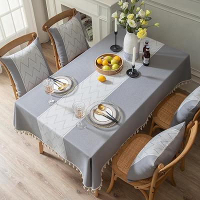 Luxuriöse Tischdecke aus Baumwolle und Leinen mit Streifen und Quasten - Weihnachtsdekoration