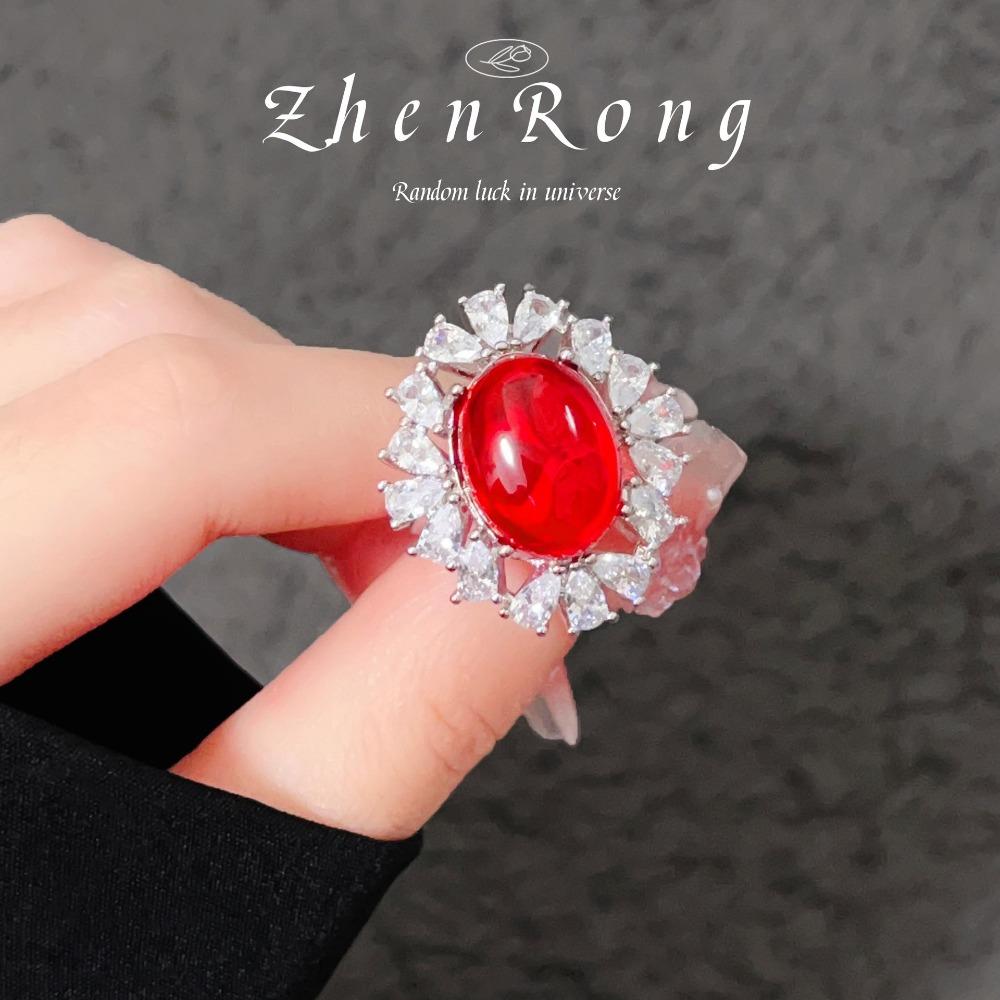 Элегантный женский набор украшений Винтажный рубиновый камень Ожерелье Кольцо Серьги Браслет с бриллиантом