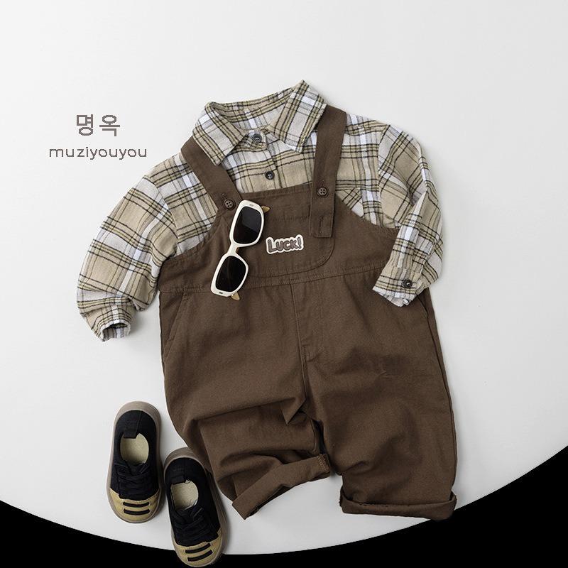 Unisex Kids Korean Style Casual High Waist Suspender Long Overalls Pants