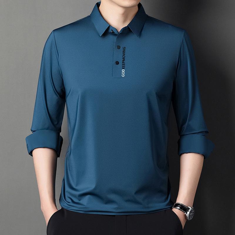 Long Sleeve Lapel T-shirt Boy's Undershirt Printed Thin Spring and Autumn T-shirt Men's Polo Shirt Trendy