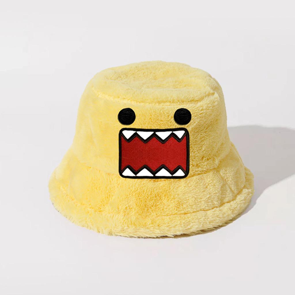Domo Plush Kun Bucket Hat Cartoon Anime Warm Fluffy Flat Roof Cap For Women Men