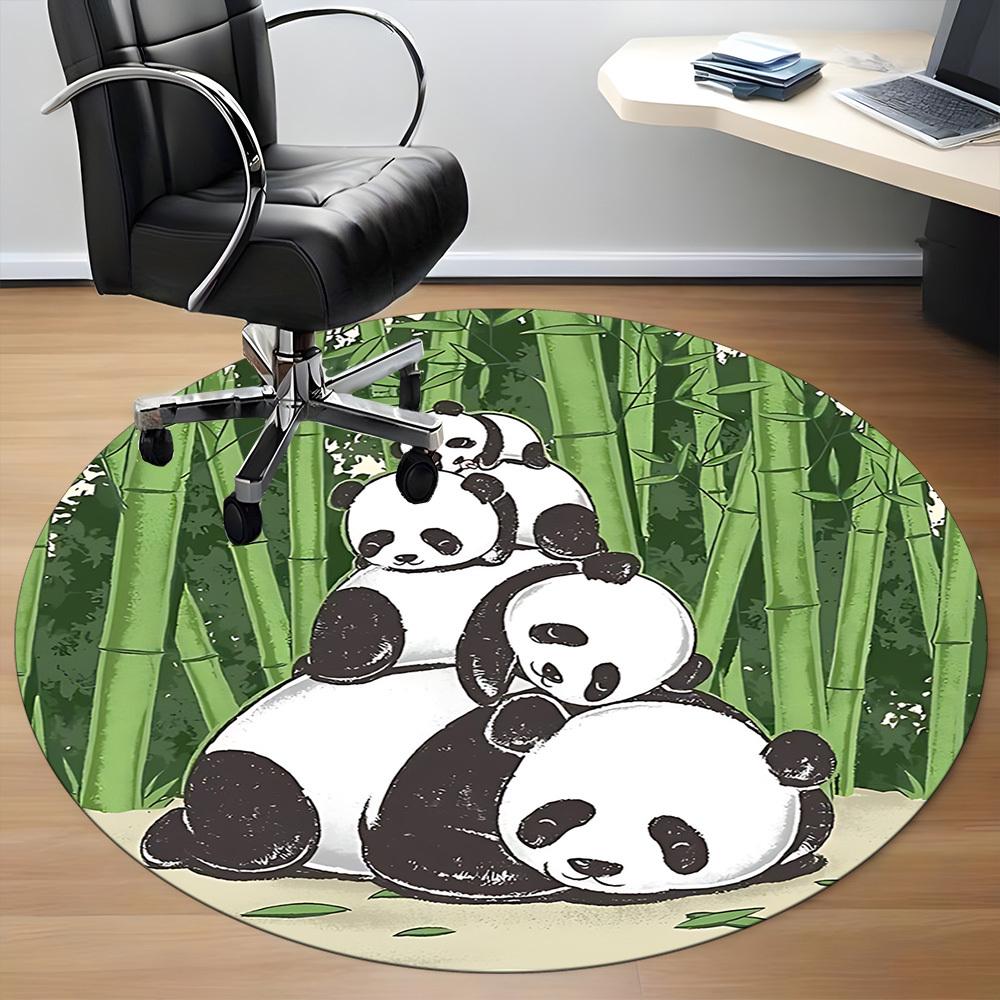1 szt. Okrągły dywanik do biura Rodzina Pand, Mata wewnętrzna odpowiednia do biura, Pod krzesła biurowe, Sypialni, Salonu, Wystroju domu, Dekoracja pokoju