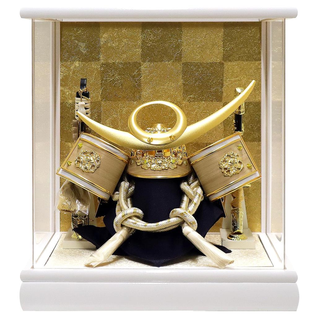 Satsuki Doll Helmet Case Decoration Case Decoration Acrylic Case Refreshing Uesugi Gold Checkered Gold Back White Width 28 X Depth X Height 32cm