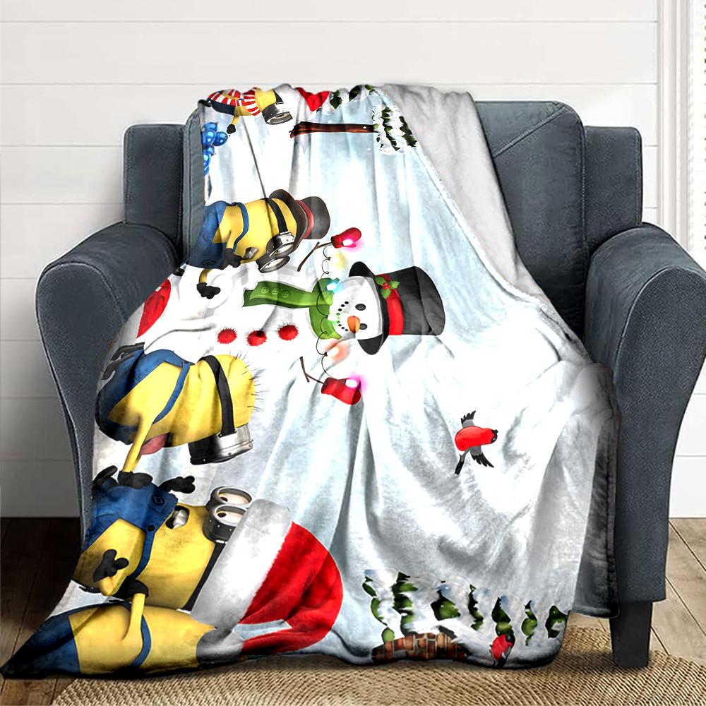 1Pc Minions Christmas Celebration Blanket Soft Throw Blanket For Home Bedroom Bed Sofa Travel Office Solid Christmas Blanket