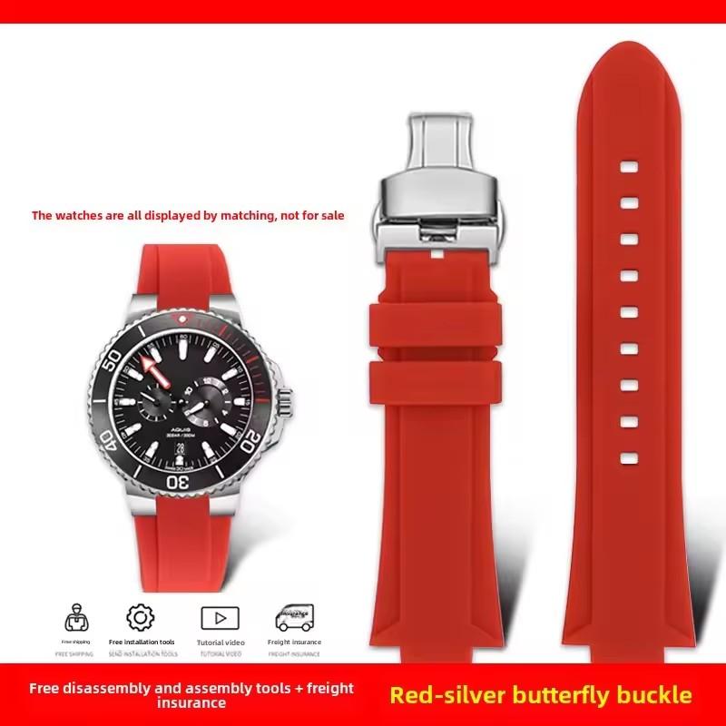 Wypukły interfejs 24*11mm 24*12mm silikonowy pasek do ORIS AQUIS Bransoleta nurkowanie męski gumowy zegarek Pasek Wodoodporne Paski do zegarków