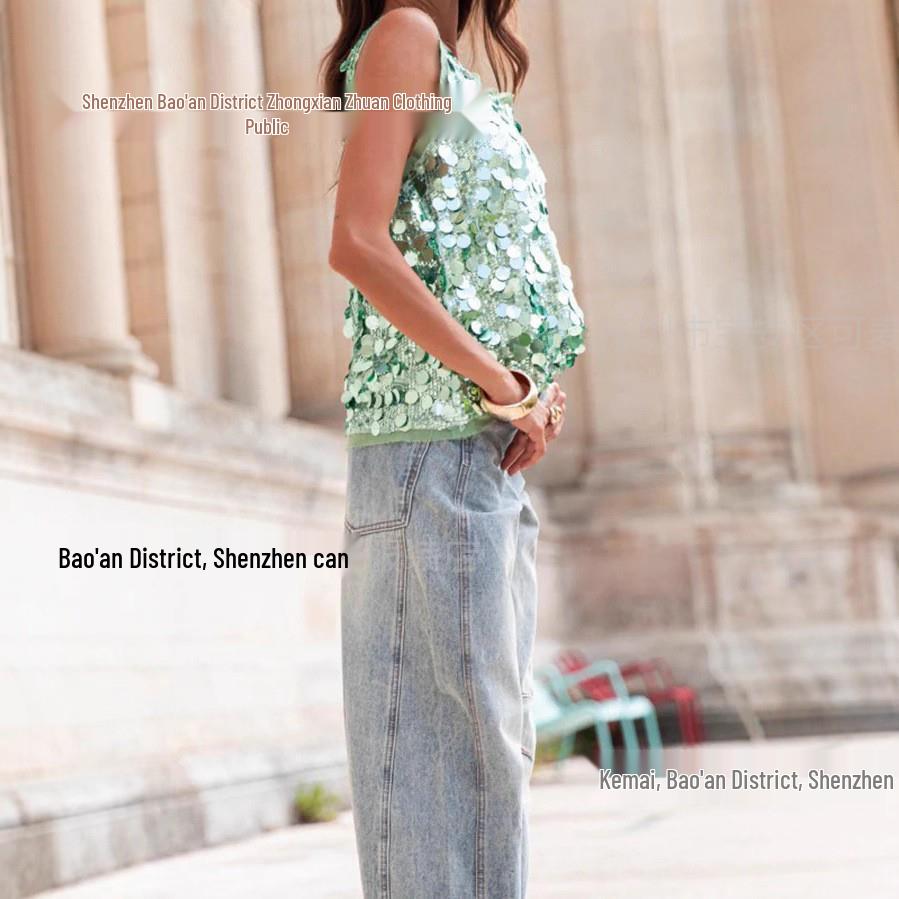 2025 Casual Spicy Girl Sequin Sleeveless Fashion Top for Women